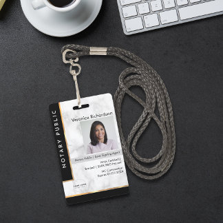 Luxury Black White Gold Marble Professional Notary ID Badge