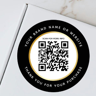 Luxury Black White Gold Stroke Scannable QR code Classic Round Sticker