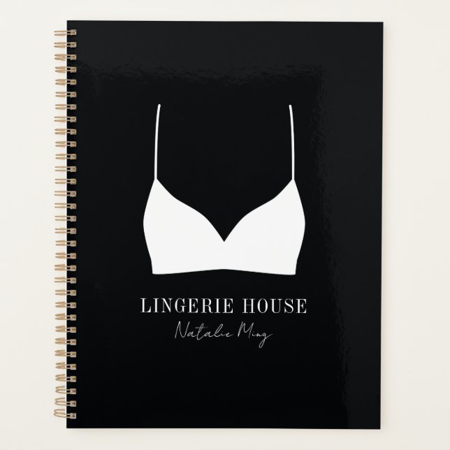 Luxury Black White Lingerie Boutique Logo Modern Planner (Front)