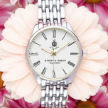 Luxury Black & White Monogram Custom  Watch<br><div class="desc">Personalized Roman Numeral Monogram Couple’s Custom Names & Initials Elevate your style with this elegant and timeless couple’s watch, featuring classic Roman numerals and a personalized monogram with names and initials. This sophisticated timepiece is a perfect gift for weddings, anniversaries, Valentine’s Day, or any special occasion. Designed for couples who...</div>