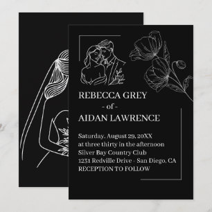 Luxury Black White Overlay Bridal Invitation