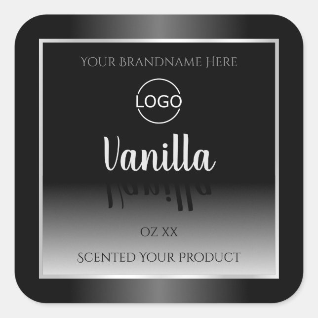 Luxury Black White Product Label Silver Frame Logo (Front)