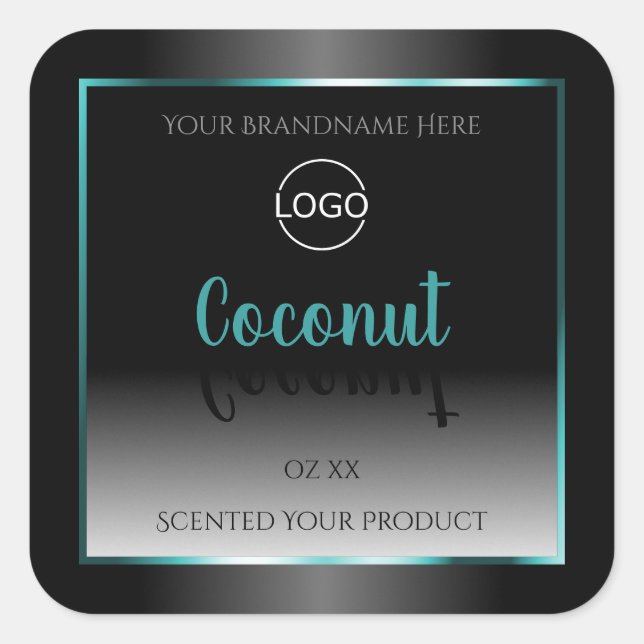 Luxury Black White Product Labels Teal Frame Logo (Front)