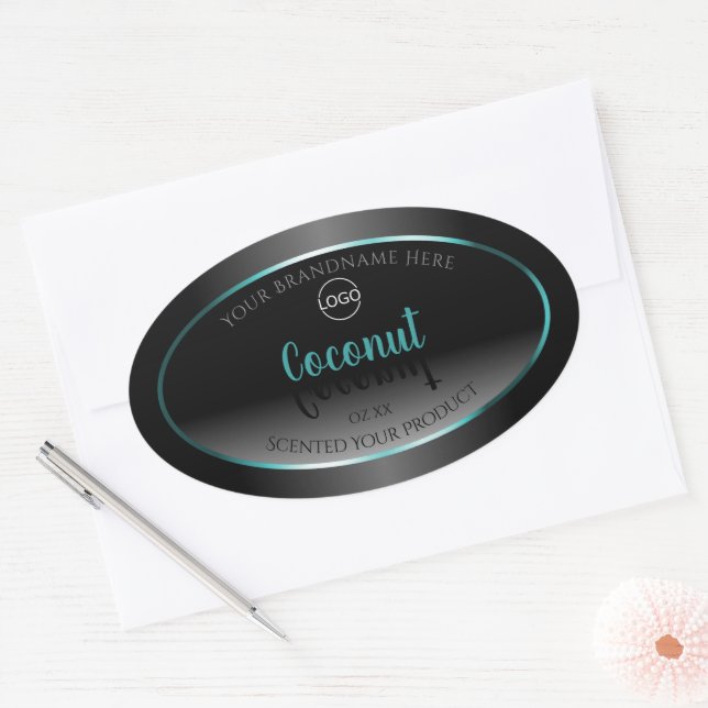 Luxury Black White Product Labels Teal Frame Logo (Envelope)