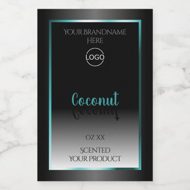 Luxury Black White Product Labels Teal Frame Logo (Single Label)