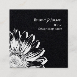 Luxury Black White Sunflower | Minimalist Florist Square Business Card