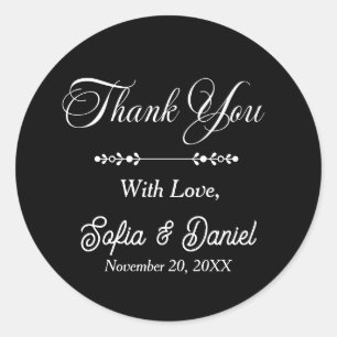 Luxury Black & White Wedding Chic Artistic Couple  Classic Round Sticker