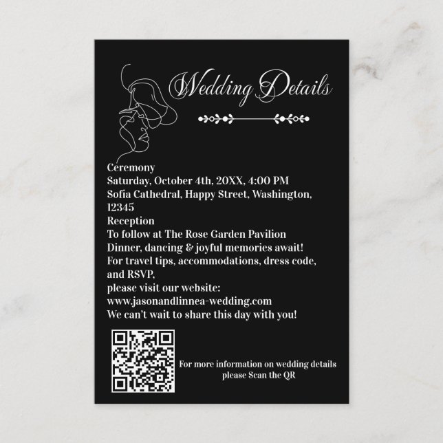 Luxury Black & White Wedding Chic Artistic Couple  Enclosure Card (Front)