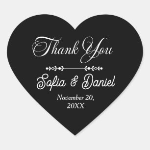 Luxury Black & White Wedding Chic Artistic Couple  Heart Sticker