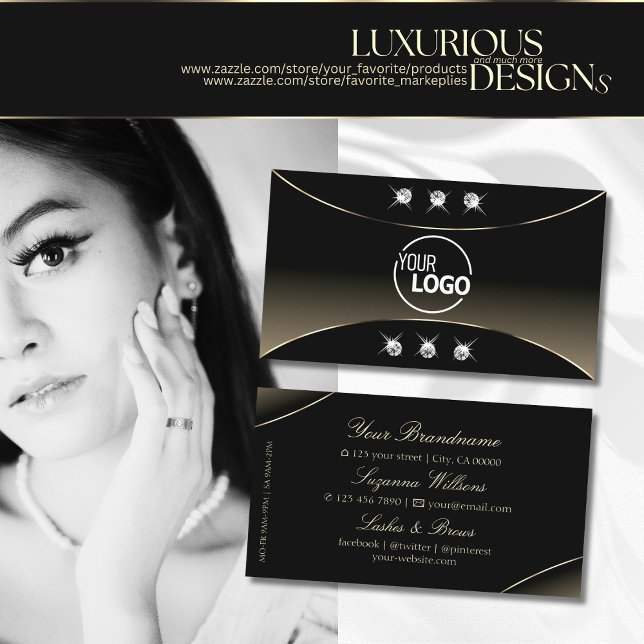Luxury Black Whitegold Decor Diamonds and Logo Business Card (Creator Uploaded)