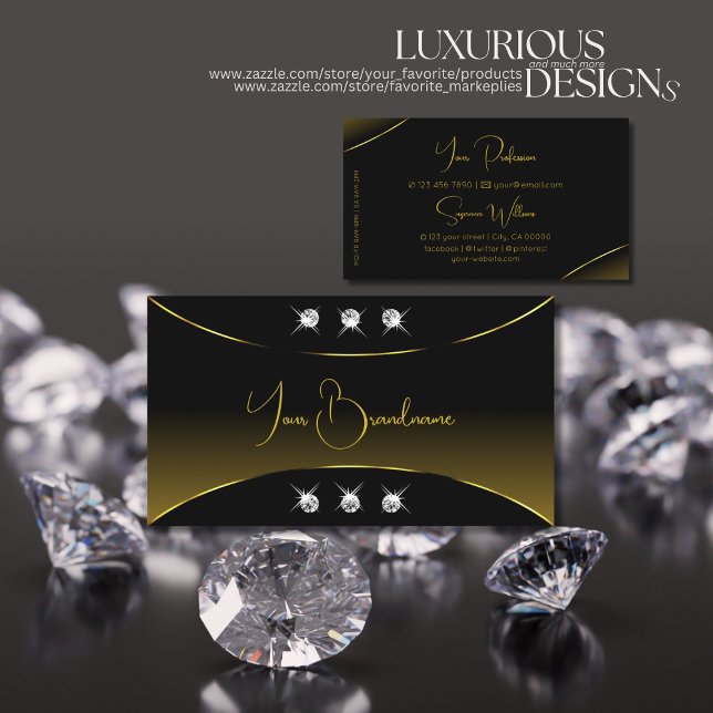 Luxury Black with Gold Decor Sparkle Diamonds Luxe Business Card (Creator Uploaded)
