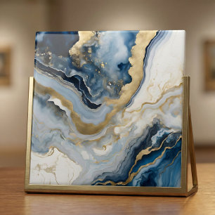 Luxury Blue and Gold Agate Geode Marble Abstract Ceramic Tile