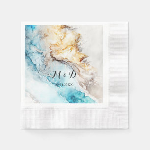 Luxury Blue And Gold Marble Wedding Napkin