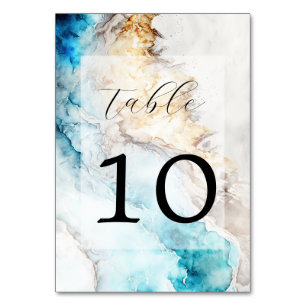 Luxury Blue And Gold Marble Wedding Table Number