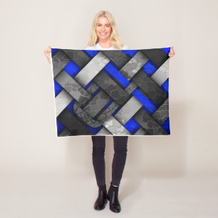 Luxury Blue And Gray Woven Ribbon Pattern Art Flee Fleece Blanket
