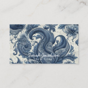 Luxury Blue and White Paisley Business Card