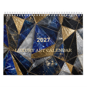 Luxury Blue Black & Gold 2027 Abstract Art Calenda Calendar