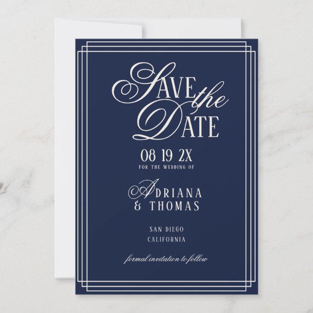 Luxury Blue Calligraphy Wedding Save The Date (Front)