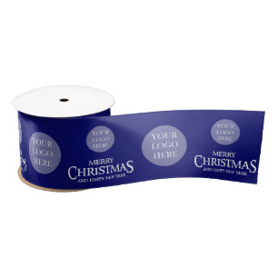Luxury Blue Company Christmas Logo Satin Ribbon