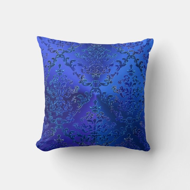 Luxury Blue Damask Elegant Throw Pillow (Front)
