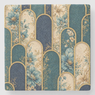 Luxury Blue Floral Arch Pattern Stone Coaster