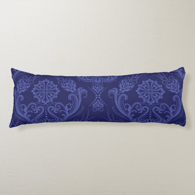 Luxury blue floral damask wallpaper body cushion (Front)