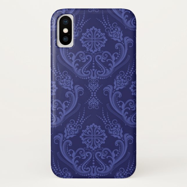 Luxury blue floral damask wallpaper Case-Mate iPhone case (Back)