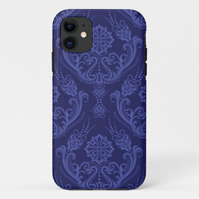 Luxury blue floral damask wallpaper Case-Mate iPhone case (Back)
