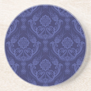 Luxury blue floral damask wallpaper coaster