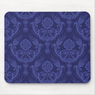 Luxury blue floral damask wallpaper mouse pad
