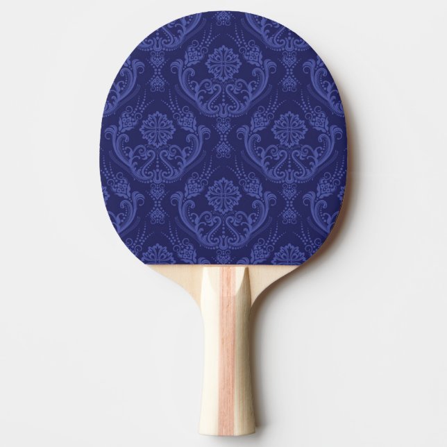Luxury blue floral damask wallpaper ping pong paddle (Front)