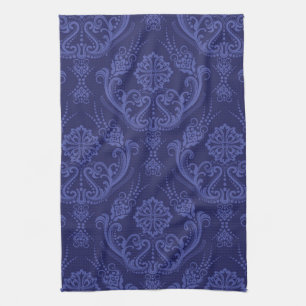 Luxury blue floral damask wallpaper tea towel