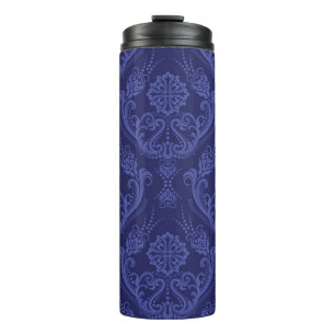 Luxury blue floral damask wallpaper thermal tumbler