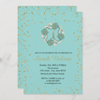 Luxury Blue Flowers Gold Glitter Party Invitation