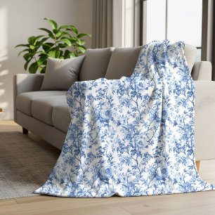 Luxury Blue French Toile Roses Floral Blanket