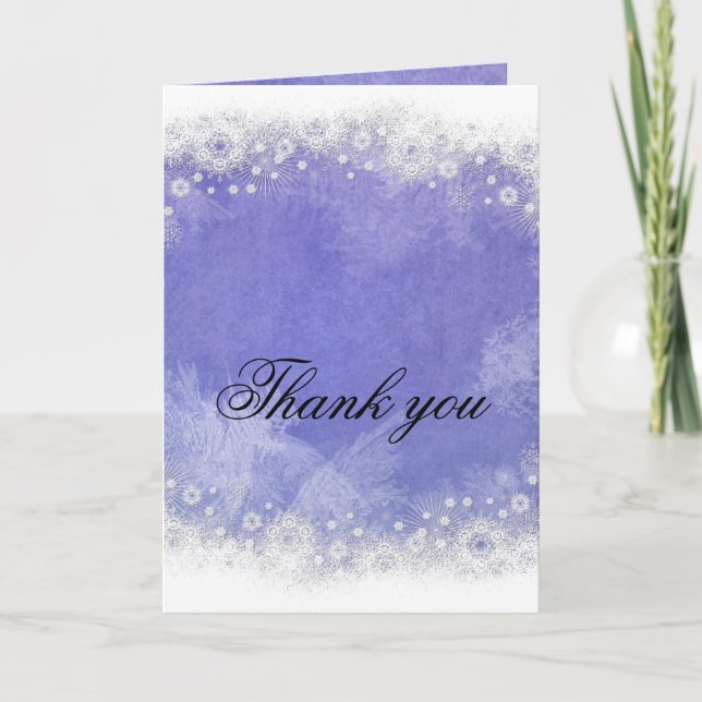 Luxury Blue Frosty Snowflake Winter Thank you card (Front)