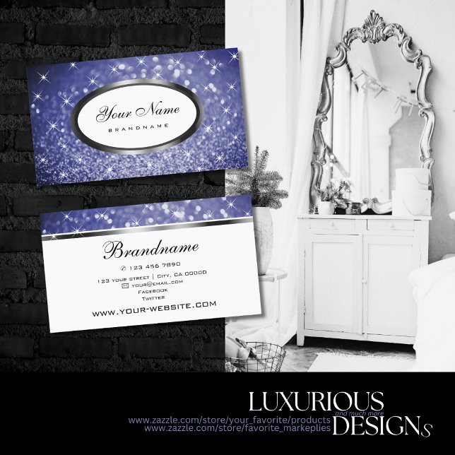 Luxury Blue Glitter Sparkle Shimmer Stars Stylish Business Card (Creator Uploaded)