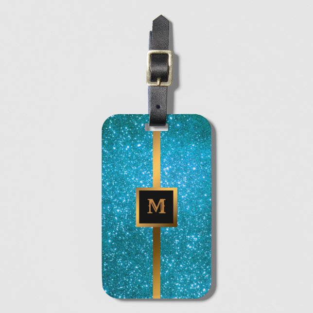 Luxury Blue Gold Glitter Luggage Tag (Front Vertical)