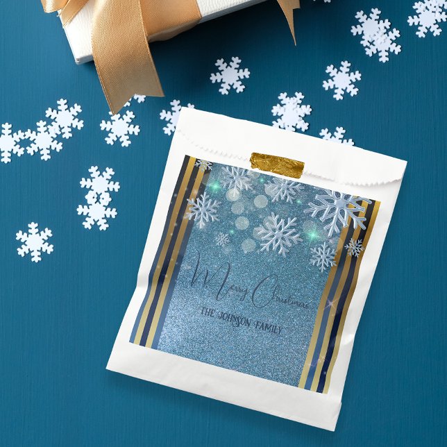 Luxury Blue Gold Glitter Winter Wonderland Xmas Favour Bag (Creator Uploaded)