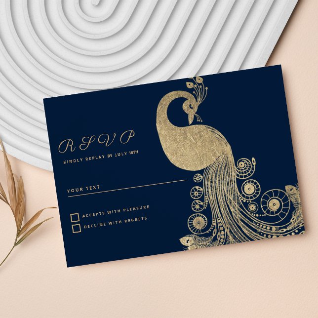 Luxury blue gold royal peacock elegant RSVP Invitation (Luxury blue gold royal peacock elegant RSVP)