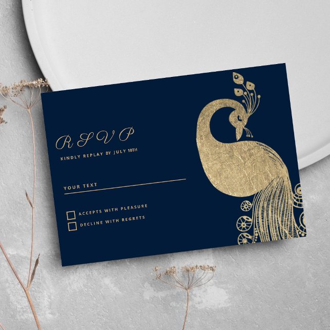 Luxury blue gold royal peacock elegant RSVP Invitation (Luxury blue gold royal peacock elegant RSVP)