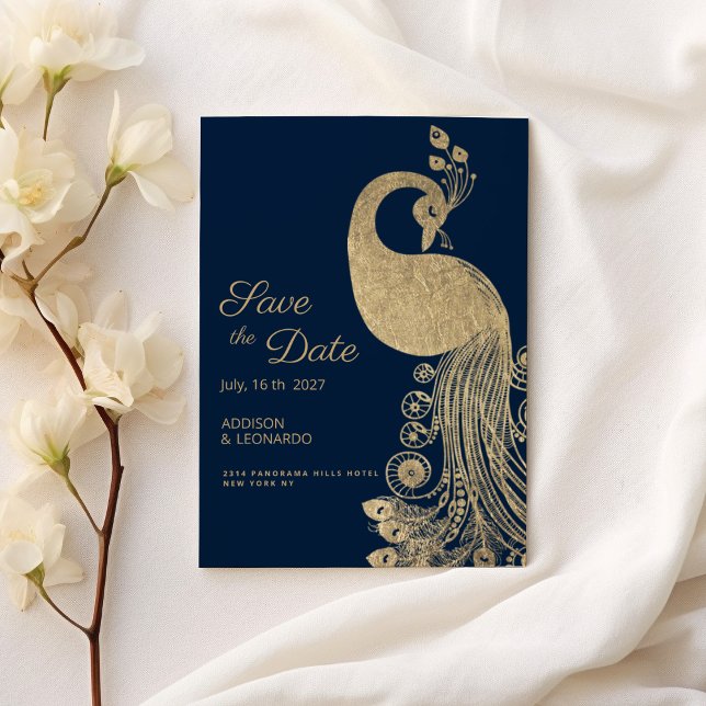 Luxury blue gold royal peacock Save the Date  Invitation (Luxury blue gold royal peacock Save the Date)