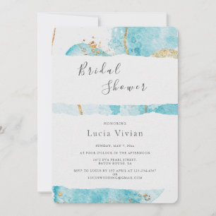 Luxury Blue Gold Watercolor Abstract Bridal Shower Invitation
