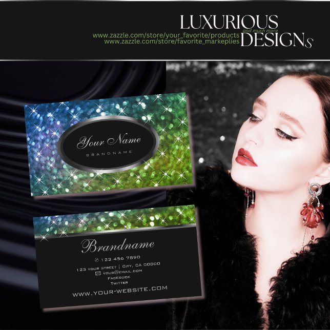 Luxury Blue Green Glitter Shimmery Stars Elegance Business Card (Creator Uploaded)