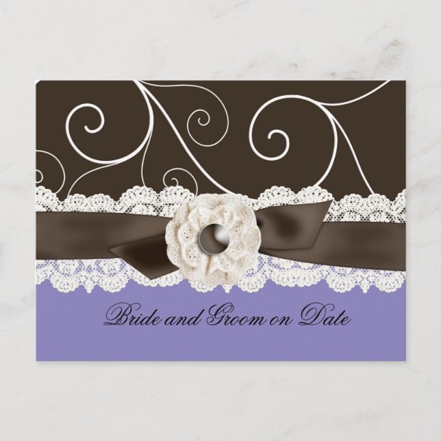 Luxury Blue Lace Ribbon Floral Save date card (Front)