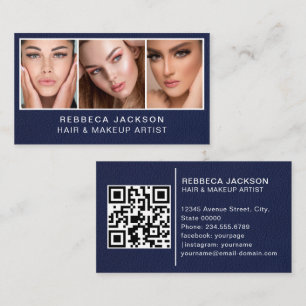 luxury blue leather Salon Hair Stylist Makeup Business Card
