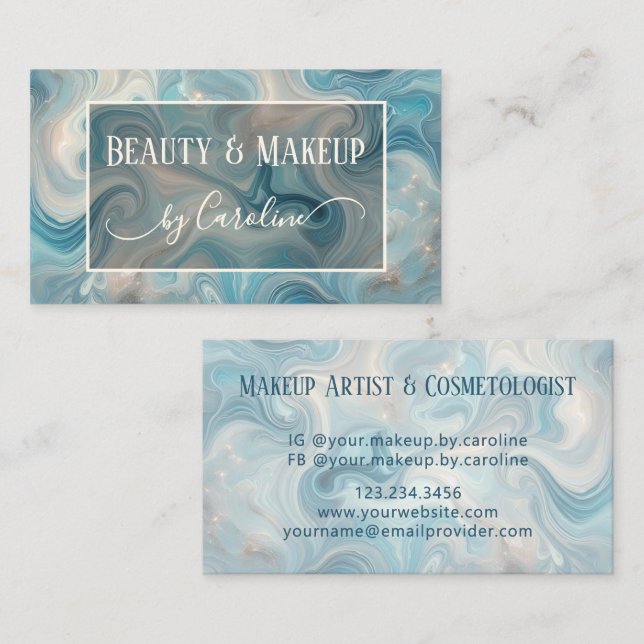 Luxury Blue Marble Makeup Artist & Hair Stylist Business Card (Front/Back)