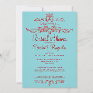 Luxury Blue & Red Bridal Shower Invitations