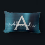 Luxury Blue Stainless Steel Monogram Name Lumbar Cushion<br><div class="desc">Blue Faux Brushed Metal Metallic Stainless Steel Monogram Name Monogram Mousepad. This monogrammed Mousepad can be customised to include your first name and initial and is perfect for school or the office and makes a great Christmas or Birthday Gift.</div>