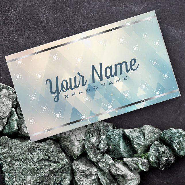 Luxury Blue Triangle Pattern Glitter Shiny Stars  Business Card (Creator Uploaded)